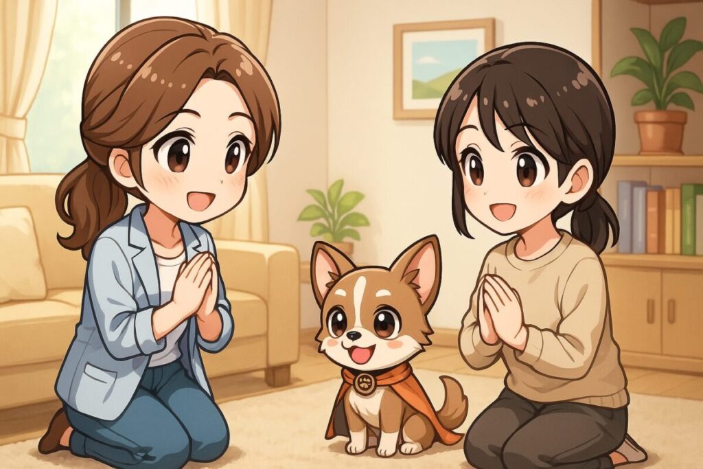 Cosewaペットシッターが飼い主宅に訪問して犬の世話をするシーン