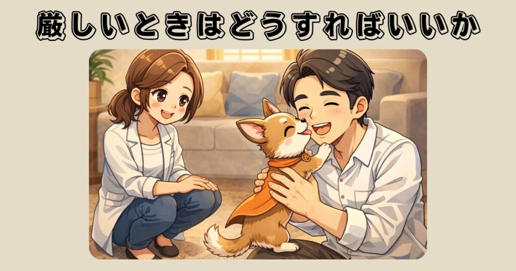 保護犬の譲渡条件が厳しくて悩む人が、できる対策を考えているイメージ